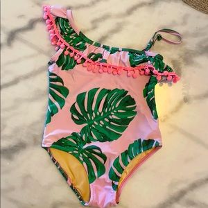 Designer girls one shoulder Pom Pom bathing suit